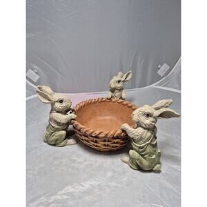 💥 Vintage Chrisdon Bowl 3 Bunny Rabbit Basket Planter Bunnies Farmhouse TS